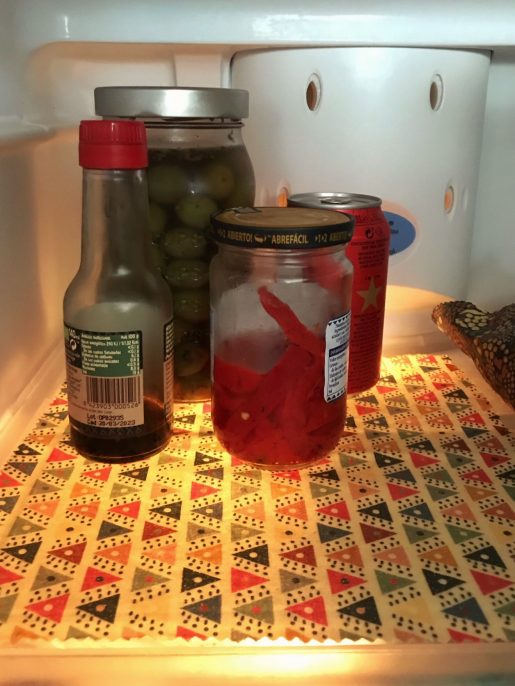 Fridge shelf covered by a beeswax wrap