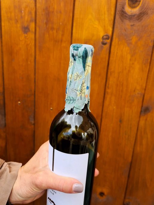 Wine bottle covered with beeswax wrap